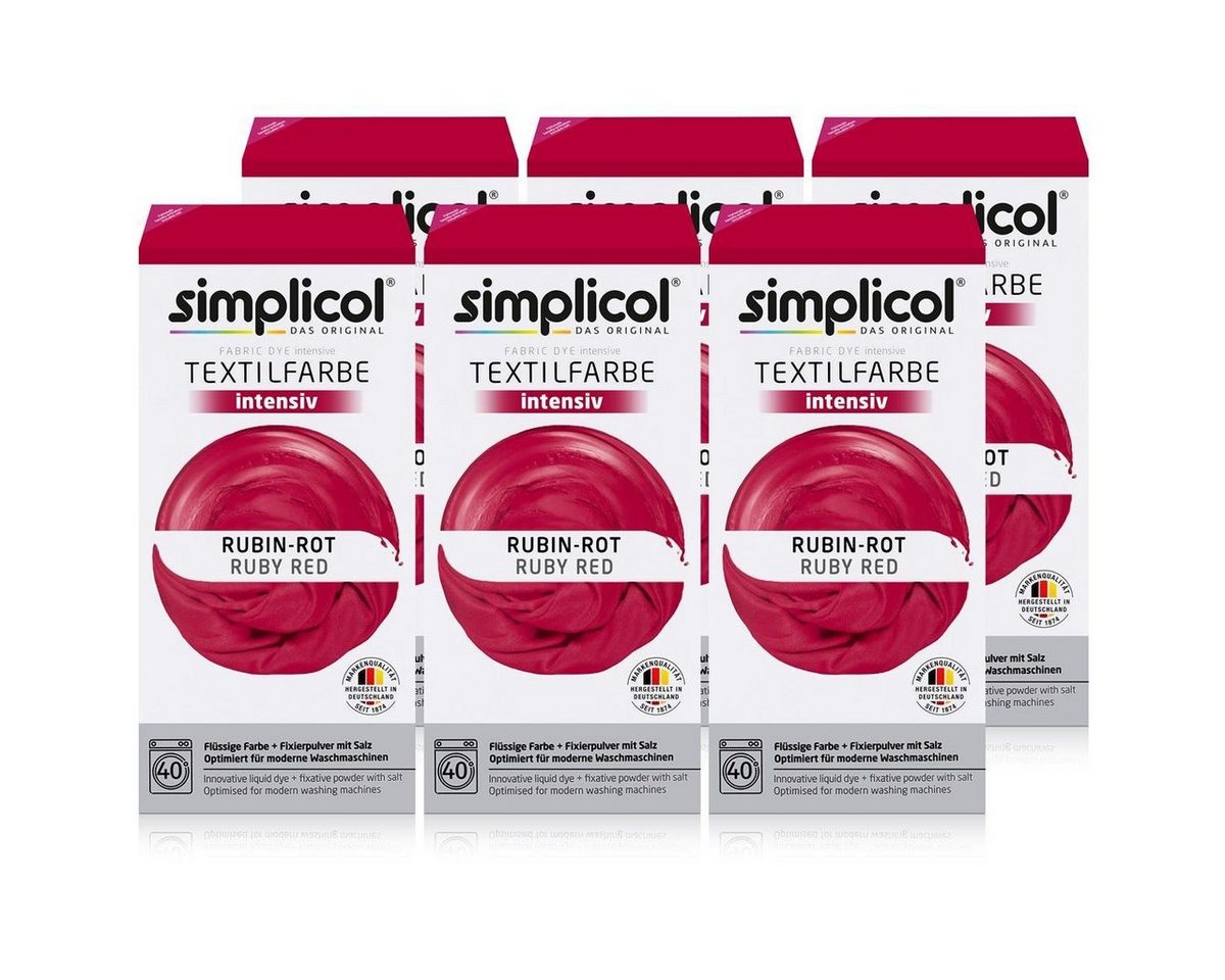 simplicol Textilfarbe Simplicol Textilfarbe intensiv Rubin-Rot - Einfaches Färben (6er Pack) von simplicol