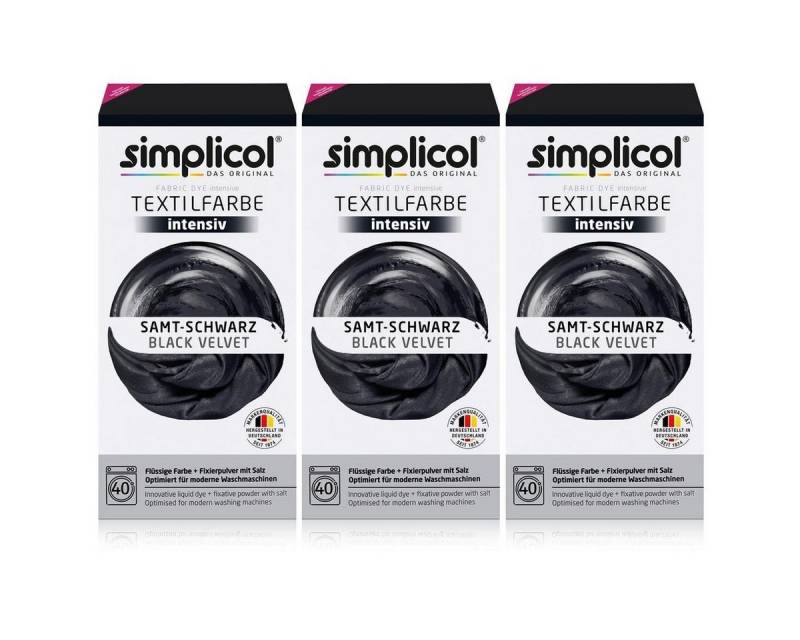 simplicol Textilfarbe Simplicol Textilfarbe intensiv Samt-Schwarz - Einfaches Färben (3er Pa von simplicol