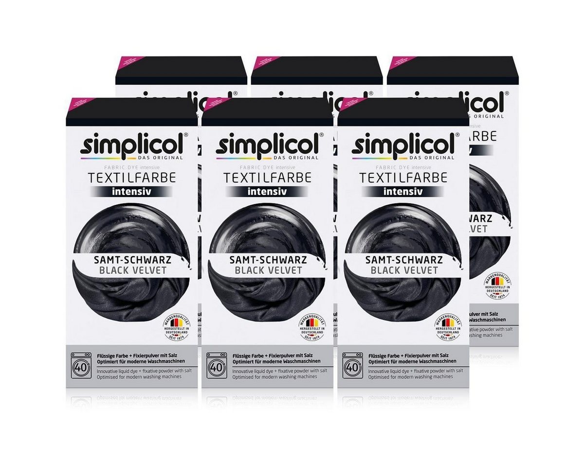 simplicol Textilfarbe Simplicol Textilfarbe intensiv Samt-Schwarz - Einfaches Färben (6er Pa von simplicol
