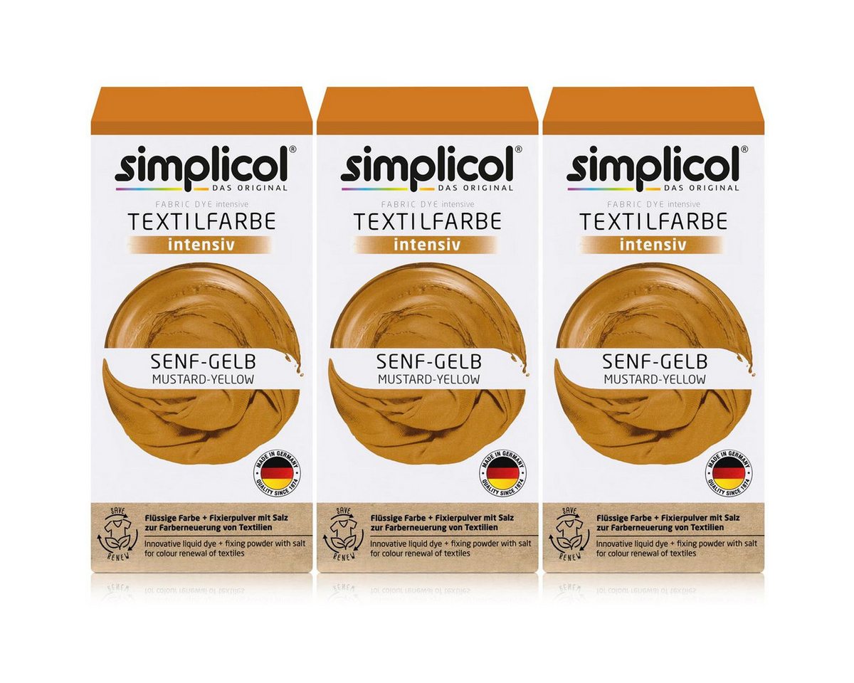 simplicol Textilfarbe Simplicol Textilfarbe intensiv Senf-Gelb Flüssigfarbe, Fixierer (3er P simplicol Textilfarbe Simplicol Textilfarbe intensiv Senf-Gelb Flüssigfarbe, Fixierer (3er P von simplicol