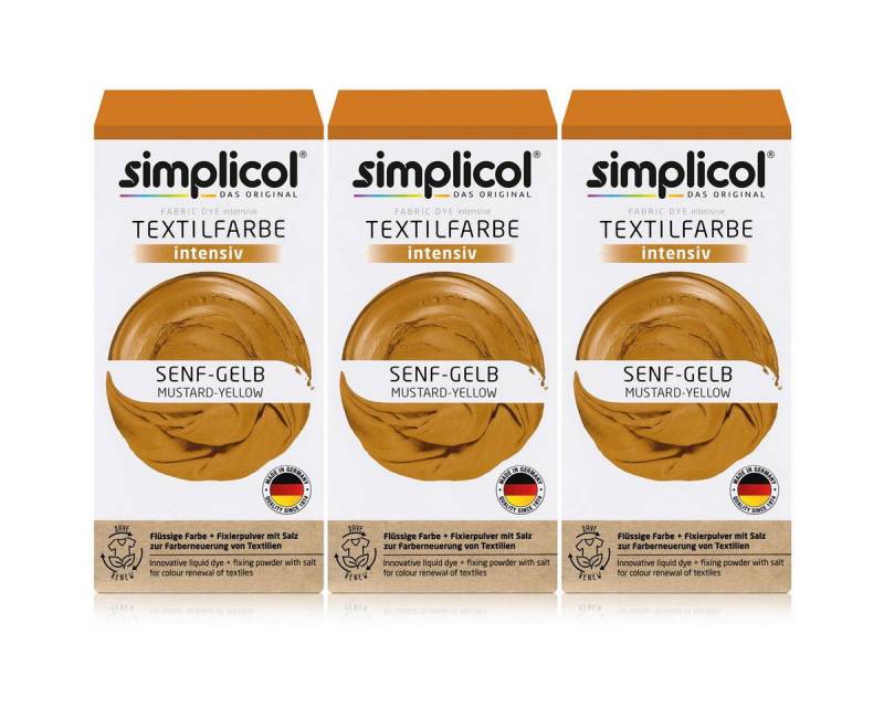 simplicol Textilfarbe Simplicol Textilfarbe intensiv Senf-Gelb Flüssigfarbe, Fixierer (3er P von simplicol