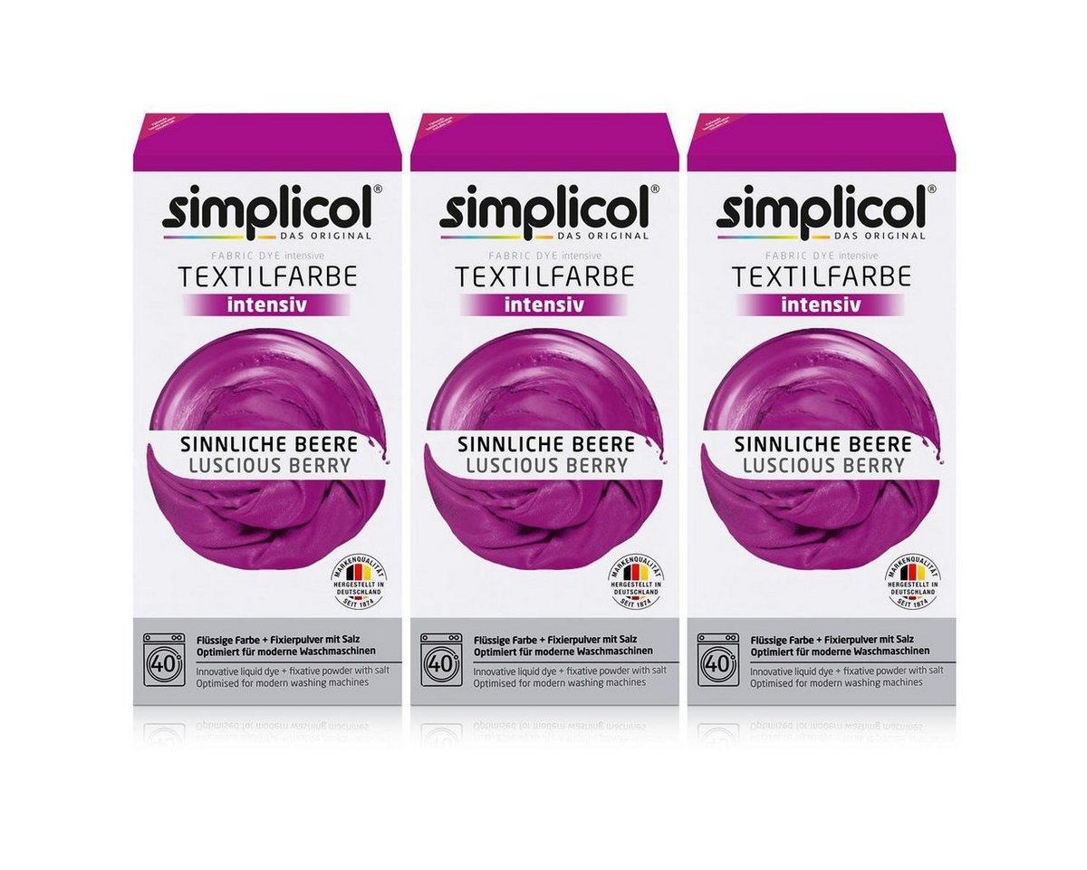 simplicol Textilfarbe Simplicol Textilfarbe intensiv Sinnliche-Beere - Einfaches Färben (3er simplicol Textilfarbe Simplicol Textilfarbe intensiv Sinnliche-Beere - Einfaches Färben (3er von simplicol