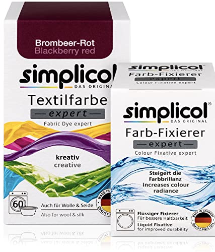 simplicol Textilfarbe expert + Farbfixierer Kombipack, Brombeer-Rot 1706: Farbe für Waschmaschine oder manuelles Färben von simplicol