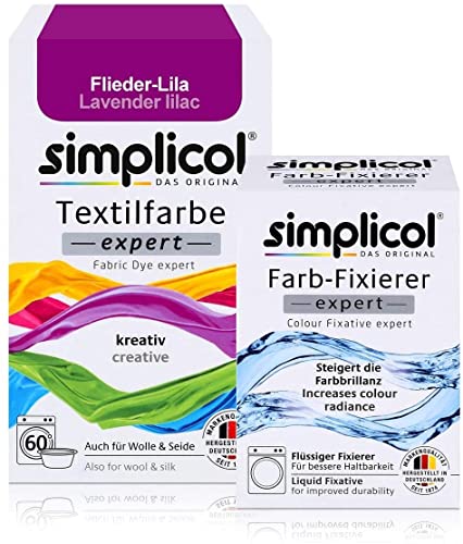 simplicol Textilfarbe expert + Farbfixierer Kombipack, Flieder-Lila 1707: Farbe für Waschmaschine oder manuelles Färben von simplicol