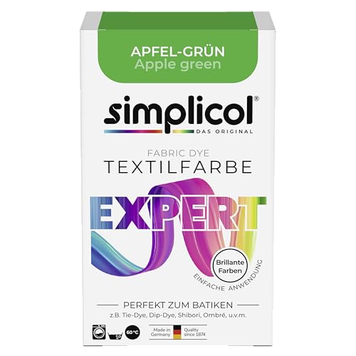 simplicol Textilfarbe expert Apfel-Grün 1714 - Zum Umfärben und Auffrischen von Kleidung, Waschmaschinenfest, für Baumwolle, Wolle, Seide, Leinen, Viskose & Mischgewebe von simplicol