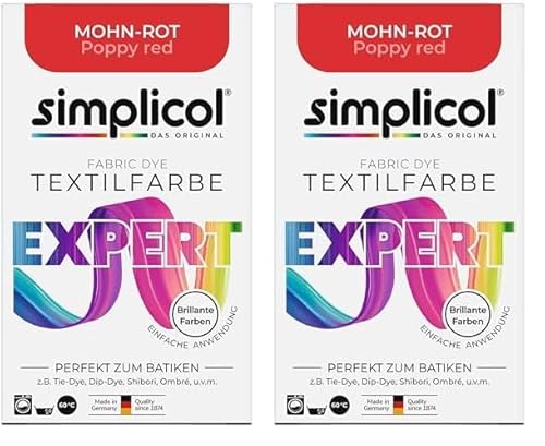 simplicol Textilfarbe expert Mohn-Rot | Perfekt zum Batiken und für kreative DIY-Projekte | Einfache Anwendung | Farbpulver | 150 g (Packung mit 2) von simplicol
