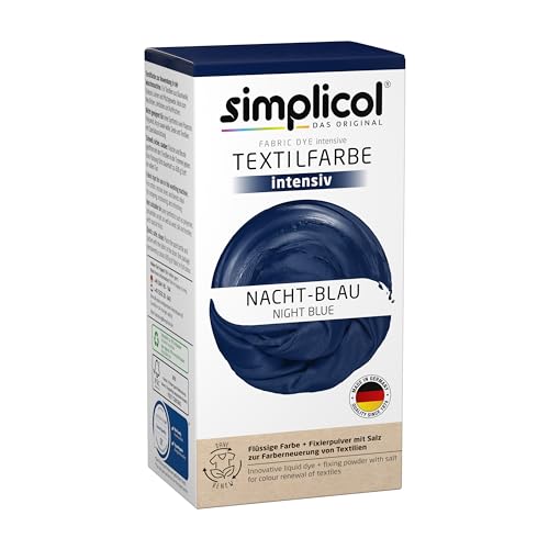 simplicol Textilfarbe intensiv (18 Farben), Nacht-Blau 1808, Dunkelblau: Einfaches Färben in der Waschmaschine, All-in-1 Komplettpackung von simplicol