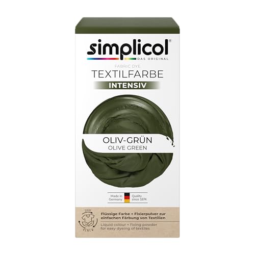 simplicol Textilfarbe intensiv Oliv-Grün | Einfaches Färben in der Waschmaschine | Flüssige Farbe & Fixierpulver | 1er Pack von simplicol
