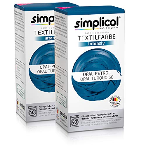 Simplicol Intensive Textilfarbe Express Maschine (Flüssigfarbe + Fixiersalz), Petrolblau, 2 Stück von simplicol