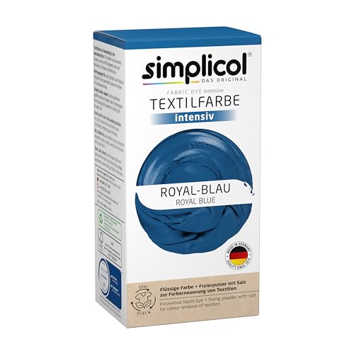 simplicol Textilfarbe intensiv (18 Farben), Royal-Blau 1809 Dunkelblau: Einfaches Färben in der Waschmaschine, All-in-1 Komplettpackung von simplicol