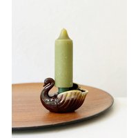 Enesco Redware Ton Braun Senf Tropfglasur Schwan Kerzenständer von simplychi