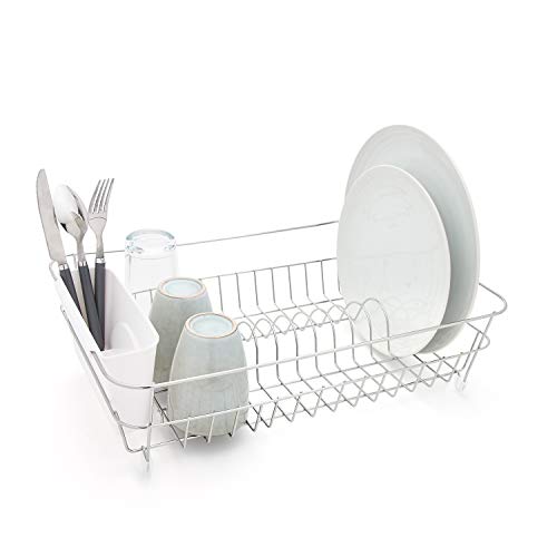 simplywire – Abtropfgestell – Rostfreies Trockengestell – Chrom mit weißem Besteckkorb von simplywire