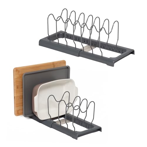 simplywire – Erweiterbares Backblech- und Schneidebrett-Gestell – 2er-Pack – Pfannendeckelaufbewahrung – Küchenschrank-Organizer – Grau von simplywire