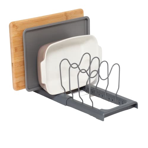 simplywire – Erweiterbares Backblech- und Schneidebrett-Gestell – Pfannendeckelaufbewahrung – Küchenschrank-Organizer – Grau Plastik von simplywire