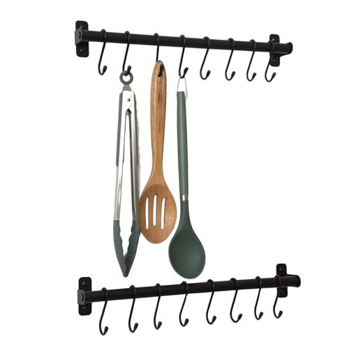 simplywire – Küchenutensilienhalter und Organizer – 2er-Pack – Wandmontiertes Pfannenregal – 16 Aufhängehaken – Schwarz von simplywire
