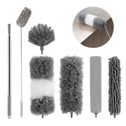 7 Pieces Telescopic Duster, Long Extendable 45-240 cm Washable Telescopic Duster Wiper for Ceiling Chandelier Gaps Cobwebs Fan Spider Webs von sindapa