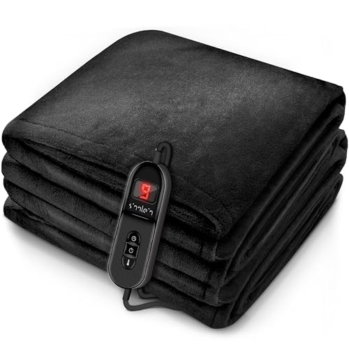 sinnlein® Heizdecke aus Plüsch 160 x 120 cm | elektrische Wärmedecke mit Abschaltautomatik | Kuscheldecke | Timerfunktion | 9 Temperaturstufen | waschbar bis 40°C | Digitalanzeige von sinnlein
