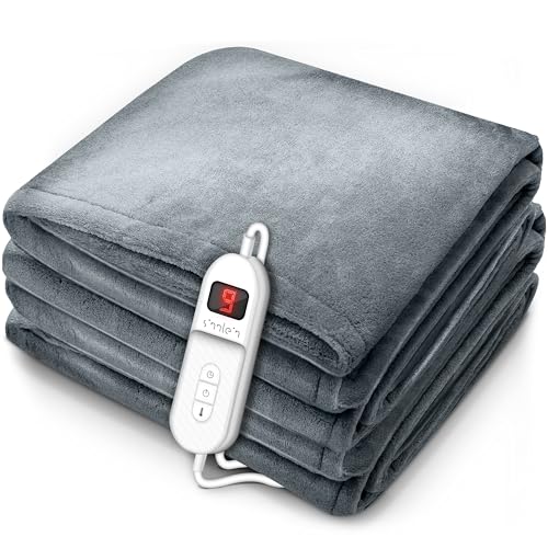 sinnlein® Heizdecke aus Plüsch 180 x 130 cm | elektrische Wärmedecke mit Abschaltautomatik | Kuscheldecke | Timerfunktion | 9 Temperaturstufen | waschbar bis 40°C | Digitalanzeige von sinnlein