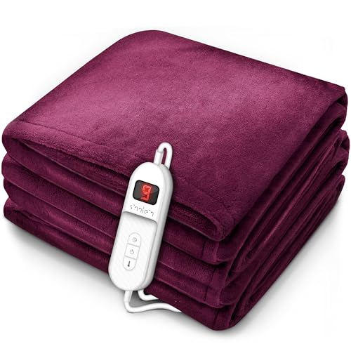sinnlein® Heizdecke aus Plüsch 180 x 130 cm | elektrische Wärmedecke mit Abschaltautomatik | Kuscheldecke | Timerfunktion | 9 Temperaturstufen | waschbar bis 40°C | Digitalanzeige von sinnlein