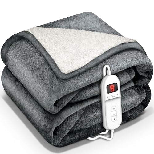 sinnlein® Heizdecke mit Abschaltautomatik 180 x 130 cm | Elektrische Wärmedecke mit 9 Temperaturstufen | Kuscheldecke Bett, Sofa | Decke elektrisch mit Timer Digitalanzeige von sinnlein