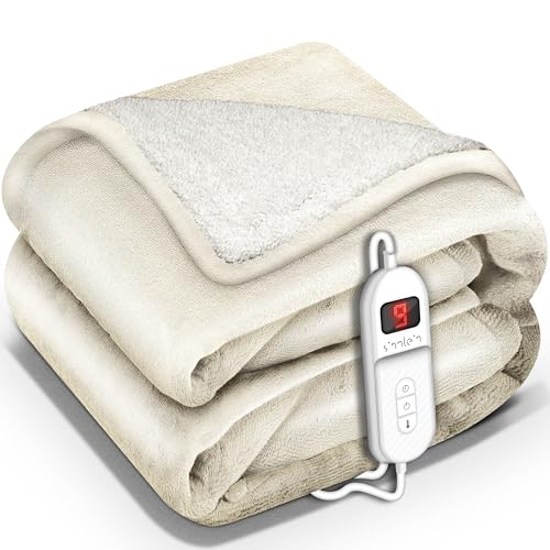 sinnlein® Heizdecke mit Abschaltautomatik 180 x 130 cm | Elektrische Wärmedecke mit 9 Temperaturstufen | Kuscheldecke Bett, Sofa | Decke elektrisch mit Timer Digitalanzeige von sinnlein