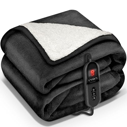 sinnlein® Heizdecke mit Abschaltautomatik 200 x 180 cm Elektrische Wärmedecke mit 9 Temperaturstufen | Kuscheldecke Bett, Sofa | Decke elektrisch mit Timer Digitalanzeige von sinnlein