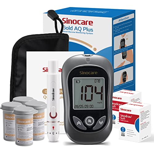 Blutzuckermessgerät, Diabetes Test für Zuhause, Goldelektrode Zuckermessgerät Set mit Teststreifen 100 sinocare Gold AQ Plus Zehn patentierte Technologien, mg/dL (Blutzuckermessgerät Set 100) von sinocare