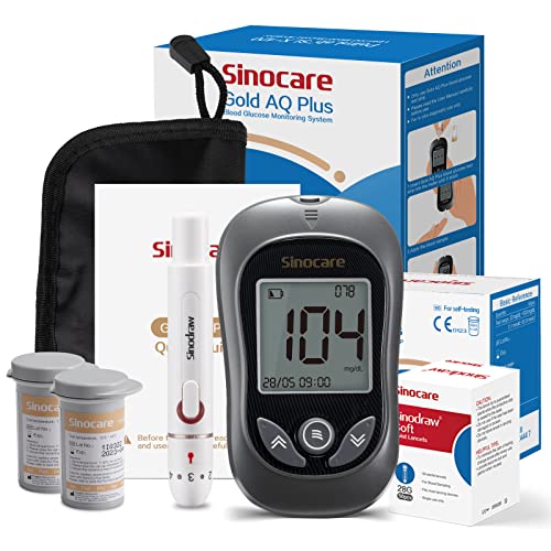 Blutzuckermessgerät, Diabetes Test für Zuhause, Goldelektrode Zuckermessgerät Set mit Teststreifen 50 sinocare Gold AQ Plus Zehn patentierte Technologien, mg/dL (Blutzuckermessgerät Set 50) von sinocare