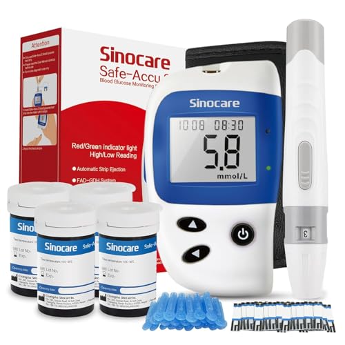 Blutzuckermessgerät, Zuckermessgerät mmol/L, Blutzuckermessgerät Set mit Teststreifen 100, sinocare Safe-Accu2 Glucose Monitor, Effizient und Benutzerfreundlich von sinocare
