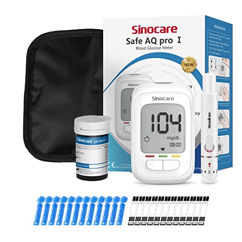 Blutzuckermessgerät Set mit Teststreifen, Zuckermessgerät, sinocare Safe AQ Pro I Teststreifen 25 Lanzetten 25, Stechhilfe, Diabetes Messgerät, mg/dL von sinocare