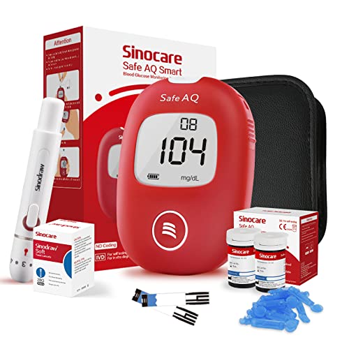 sinocare Blutzuckermessgerät, mg/dL, blutzuckermessgerät set mit teststreifen x50, Selbsttest Diabetes-Set, Portable für Reise(Safe AQ smart) von sinocare
