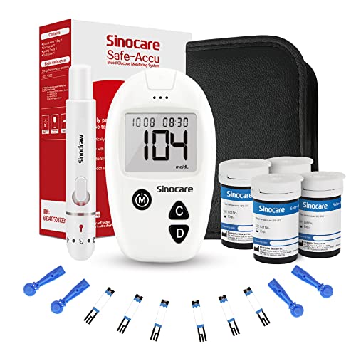 sinocare Blutzuckermessgerät Testsieger, Safe Accu Blutzuckermessgerät set mit Teststreifen 100 und Lanzette 100, Selbsttest Diabetes-Set, mg/dL, Portable für Reise von sinocare