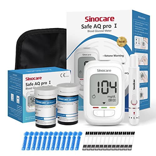 Blutzuckermessgerät Set mit Teststreifen, Zuckermessgerät, sinocare Safe AQ Pro I Diabetes Test für Zuhause Teststreifen 50 Lanzetten 50 Stechhilfe, Diabetes Messgerät mg/dL von sinocare