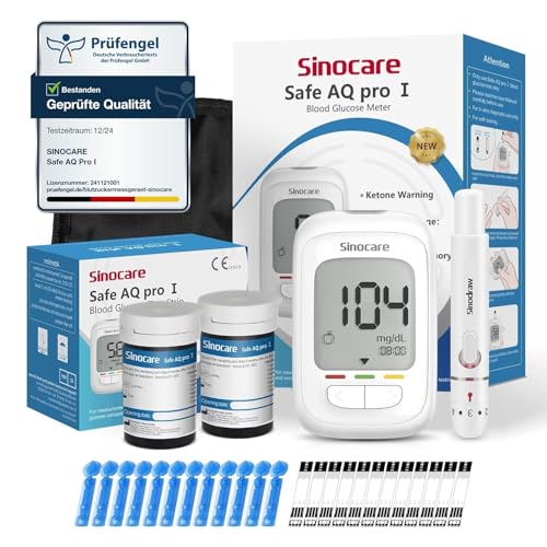 Blutzuckermessgerät Set mit Teststreifen 50, Zuckermessgerät, sinocare Glucose Monitor mit Blutzuckerteststreifen 50 und Lanzetten 50, Genaueste Silberelektrode, 500 Blutzuckerwerte von sinocare