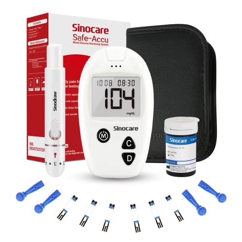 sinocare Safe Accu Blutzuckermessgerät, Blutzuckermessgerät Set mit Teststreifen 25 für Blutzuckerkontrolle, Schmerzfrei, 200 Gruppen von Speicherwerten, mg/dL(Set x25) von sinocare