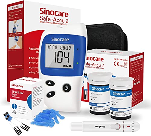 sinocare Safe Accu2 Blutzuckermessgerät, Zuckermessgerät mit Blutzuckerteststreifen 50, Schmerzfrei & Schnell, Wenig Probenvolumen- mg/dL (Safe Accu2 Blutzuckermessgerät 50 Set) von sinocare