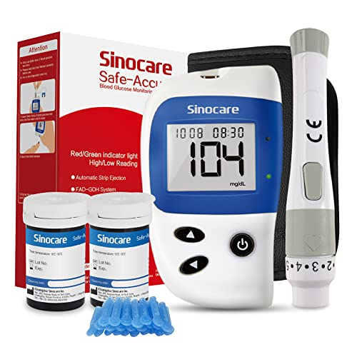 sinocare Blutzuckermessgerät, Diabetes Test Kit (mg/dl) inkl. 50 Teststreifen und 50 Lanzetten, für Diabetiker zur Selbstkontrolle des Blutzuckers Blutzuckerkontrolle (Safe Accu2) von sinocare