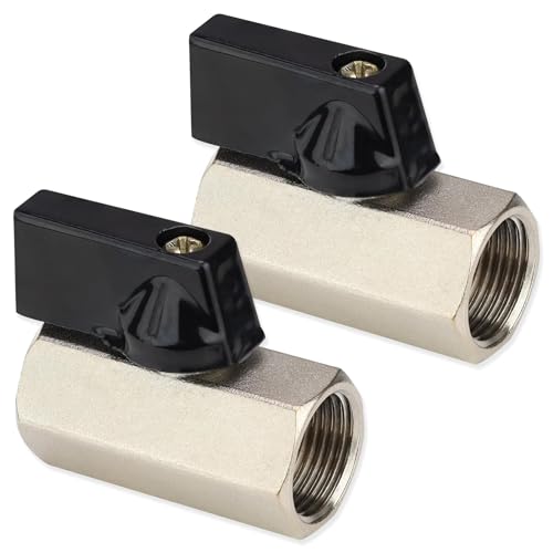 2 Stück Mini-Kugelhahn Innengewinde, 3/8 Zoll Innengewinde Absperrhahn, Sechseckiger Kugelhahn, Messing Vernickelt Mini Kugelhahn, Für Wasseranschlüsse, Schwarz + Silber von sinzau