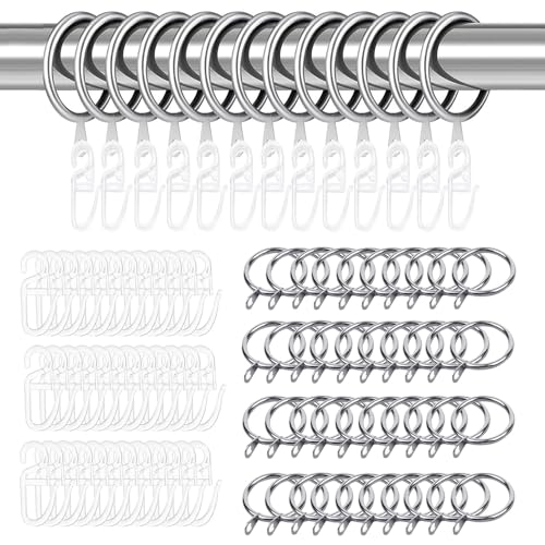 40 Stück Metall Vorhangringe, Gardinen Ringe mit 50 Stück Kunststoff Gardinenhaken, für Duschvorhang, Fenstervorhang, Bettvorhang, Silber von sinzau
