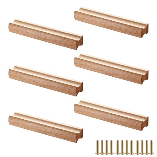 sinzau 6 Stück Möbelgriffe Holz, Schrankgriffe Holz mit Schrauben, Lochabstand 128 mm, für Schränke, Bäder, Büros und Küchen von sinzau