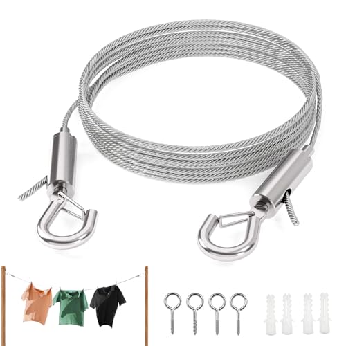 Drahtseil Rankhilfe Set, Einstellbar Stahlseil Seilaufhängung, Edelstahl Seilspanner, 5 Reis Edelstahl Draht Seil, mit Haken, Für Zeltseil, Wäscheleine, Gardinenseil und Duschvorhangseil, Silber Drahtseil Rankhilfe Set, Einstellbar Stahlseil Seilaufhängung, Edelstahl Seilspanner, 5 Reis Edelstahl Draht Seil, mit Haken, Für Zeltseil, Wäscheleine, Gardinenseil und Duschvorhangseil, Silber von sinzau