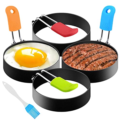 Egg Ring, 4 Stück RundEdelstahl Pancake Form mit Silikon Bürste und Griff für Spiegelei, Pfannkuchen, Omeletts von sinzau