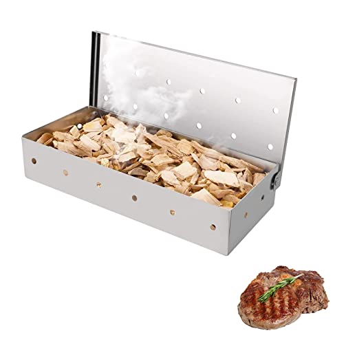 Räucherbox, Edelstahl BBQ Grill Smoker Box für Smoker, Holzkohle und Gasgrills von sinzau