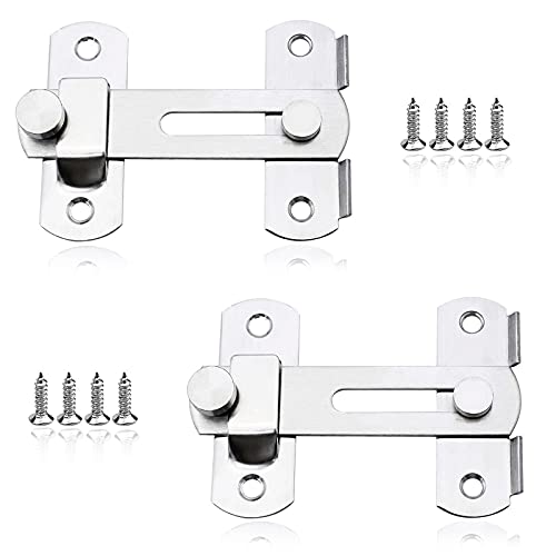 Edelstahl-Türriegel, 2 Stück Flip Latch mit Schrauben, 10 * 7 CM Sicherheitstürschloss, Türschloss Bolzenriegel, Fenster Tür-Push-Lock, für Türen, Fenster, Haustiertüren und Schubladen, Silber von sinzau