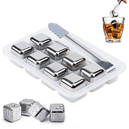 Whisky Steine Edelstahl Set, Whisky Eiswürfel Wiederverwendbar, mit Silikonclip, 8 Stück von sinzau