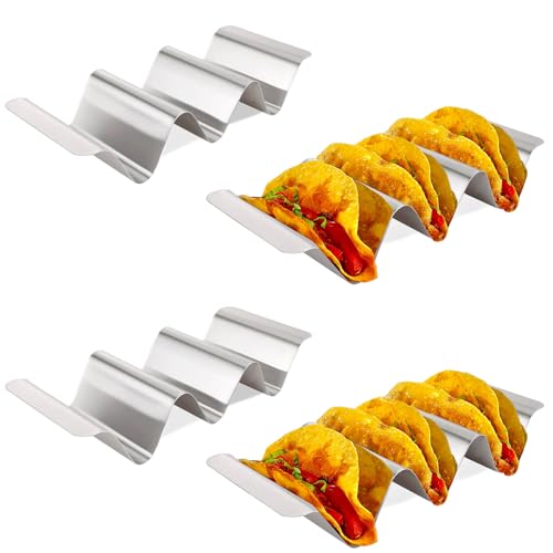 sinzau 4 Stücke Taco Halter, Edelstahl Halter Set/Hotdog Halterung, Wiederverwendbar Halter Ständer in Wellenform, für Sandwiches, Restaurant, Zuhause, Picknick und Party von sinzau