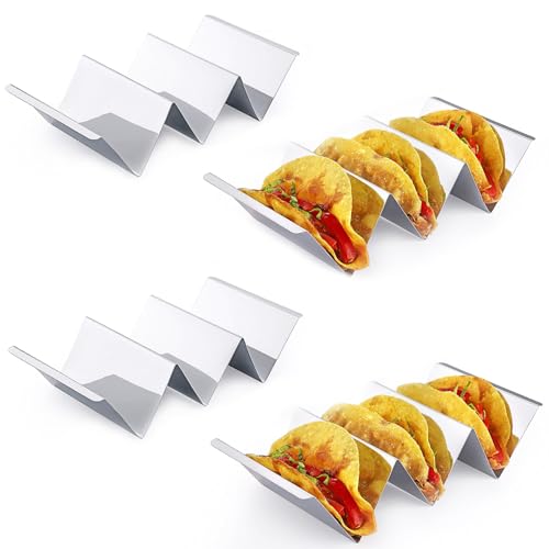 sinzau 4 Stücke Taco Halter, Halter Set/Hotdog Halterung, Halter Ständer in Wellenform, im Set aus Edelstahl, für Sandwiches, Restaurant, Zuhause, Picknick, Party, Festivals von sinzau