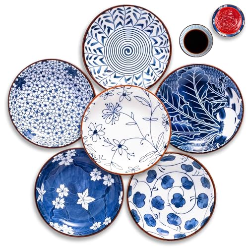 6 Stück Keramik Dipschalen, Keramik Untertassen Kleine Teller, Untertassen, Stapelbar Mini Sojasauce Schälchenn für Dessert Sushi Snack Soja (Style 2) von sinzau