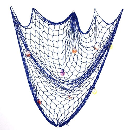 Fischernetz Dekoration, Sinzau 150 x 200 cm Mediterranen Stil Fischerei Dekorative mit Farbigen Muscheln Maritime Deko Netze Hintergrund Wand Deko für Zimmer, Hochzeit, Party, Fotografie usw. (Blau) von sinzau