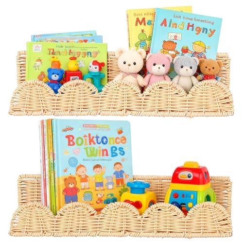 sinzau Hängend Boho Deko Wandregal- 2 Stück Klein Schweberegal aus Rattan - 40 cm Breit Leicht zu Montieren, Regal Wand für Kinderzimmer Wohnzimmer Küchen sinzau Hängend Boho Deko Wandregal- 2 Stück Klein Schweberegal aus Rattan - 40 cm Breit Leicht zu Montieren, Regal Wand für Kinderzimmer Wohnzimmer Küchen von sinzau